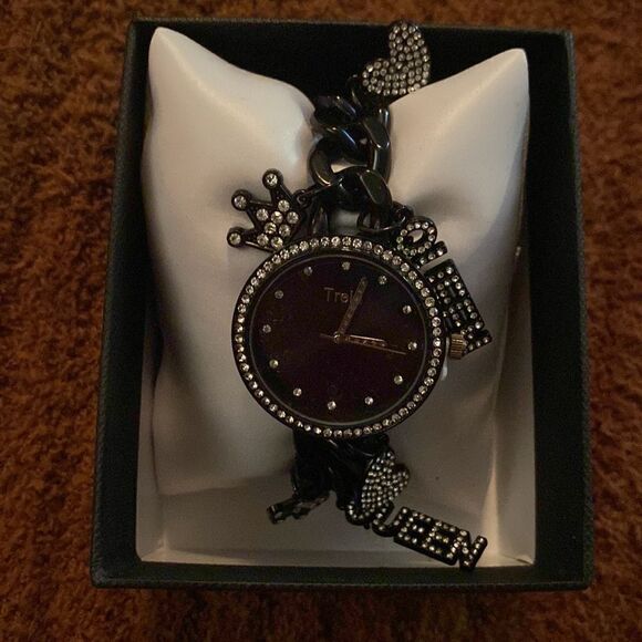 Black Rhinestone Watch with charms main image 5